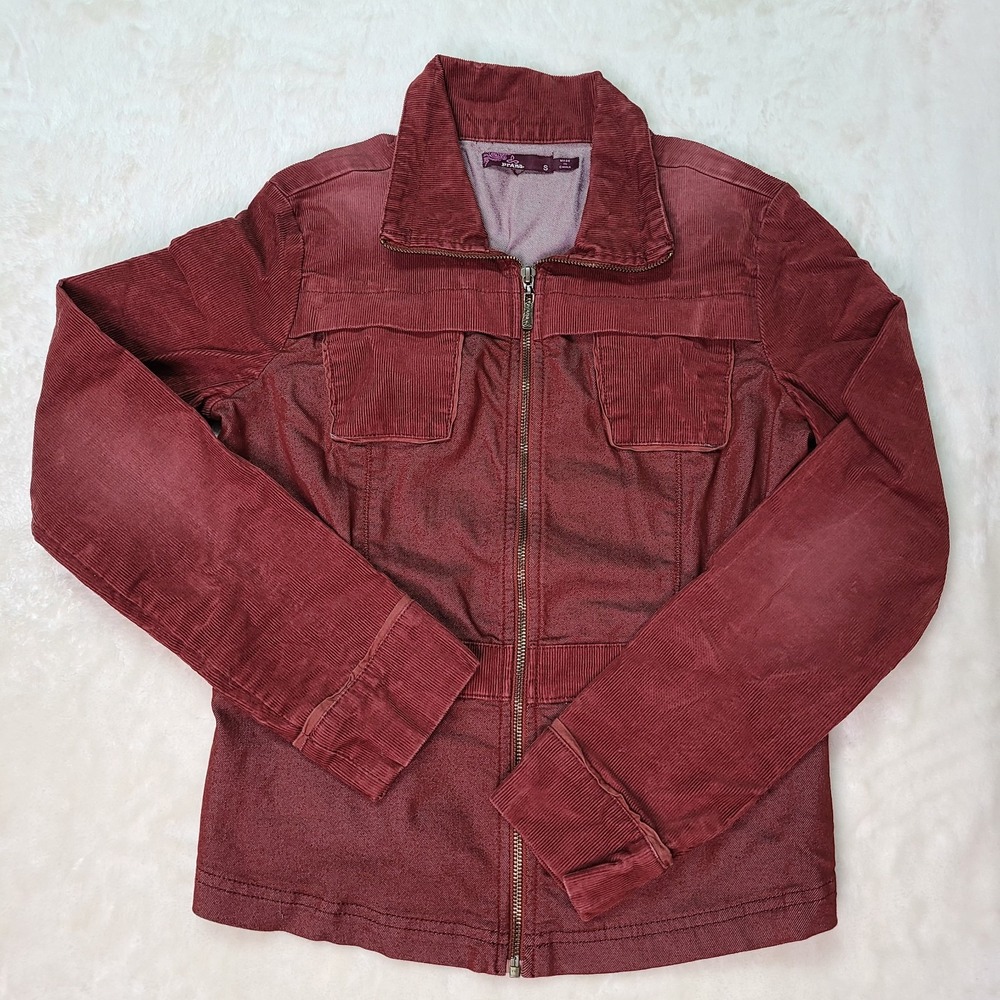 Prana Women's Nadine Corduroy Denim Jacket Burgundy Size Small Zip Up